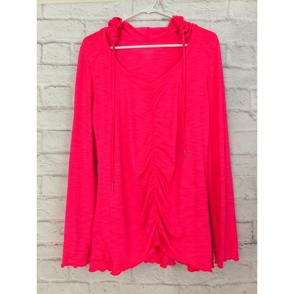 Calvin Klein Performance Quick Dry Hooded Womens Sz L Hot pink Thumbholes